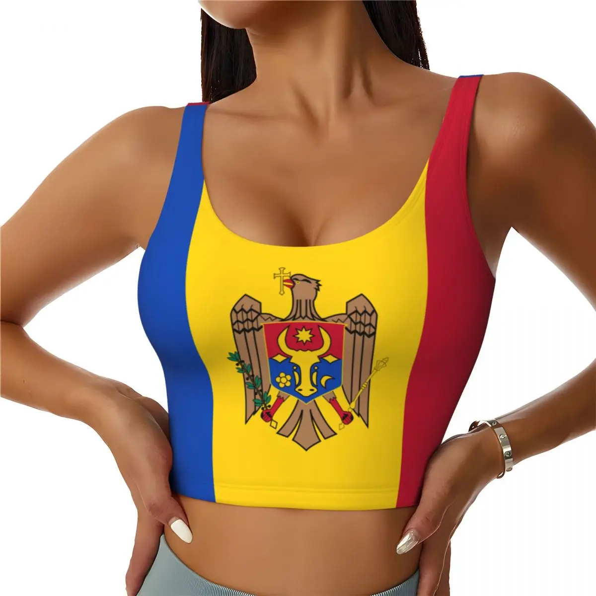 Yoga Và Fitness - Moldova Bayrağı Temel Üstler Kadın Samba